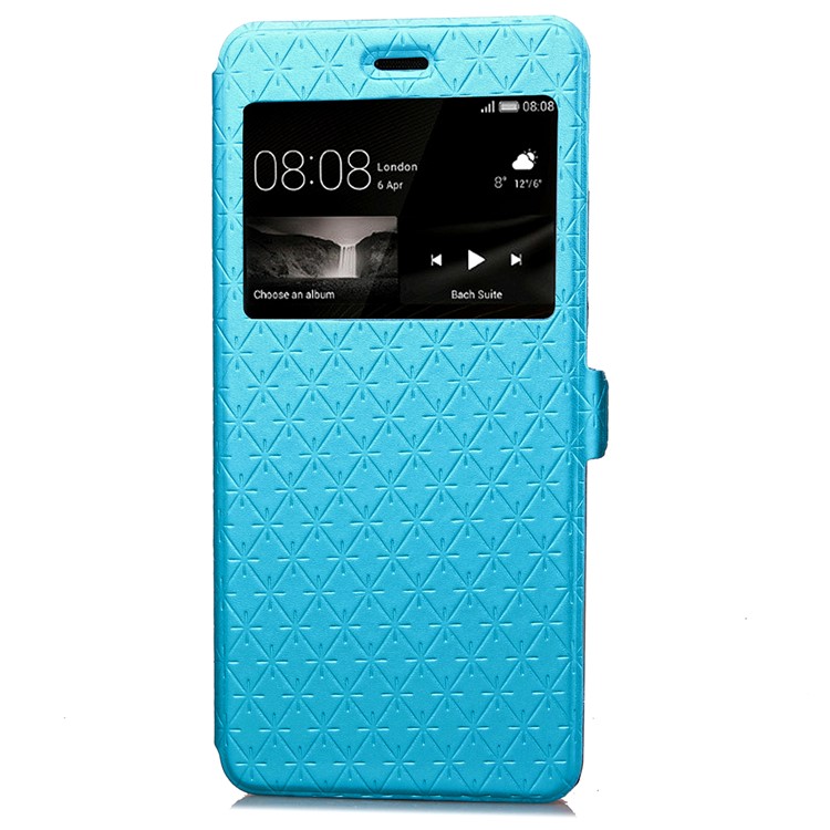 Imprint Rhombus Texture View Window Leather Card Slot Shell for Huawei P9 Lite/G9 Lite - Blue-4