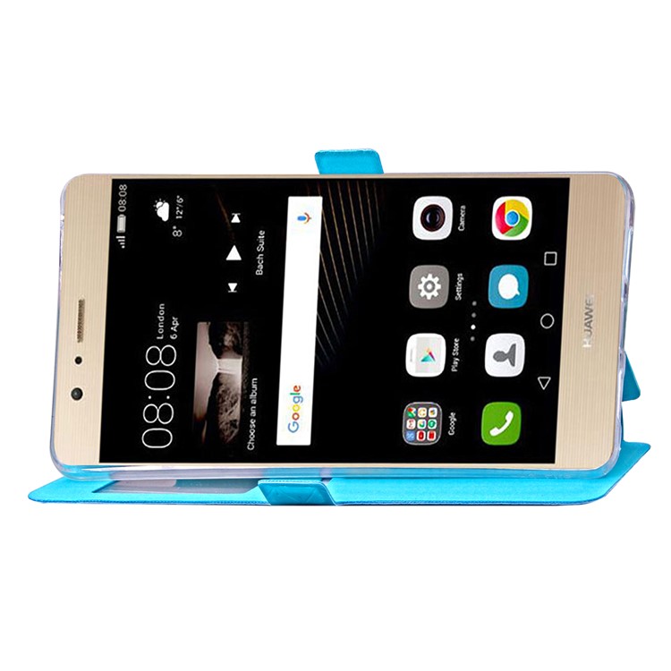 Imprint Rhombus Texture View Window Leather Card Slot Shell for Huawei P9 Lite/G9 Lite - Blue-6