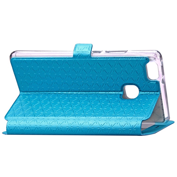 Imprint Rhombus Texture View Window Leather Card Slot Shell for Huawei P9 Lite/G9 Lite - Blue-7