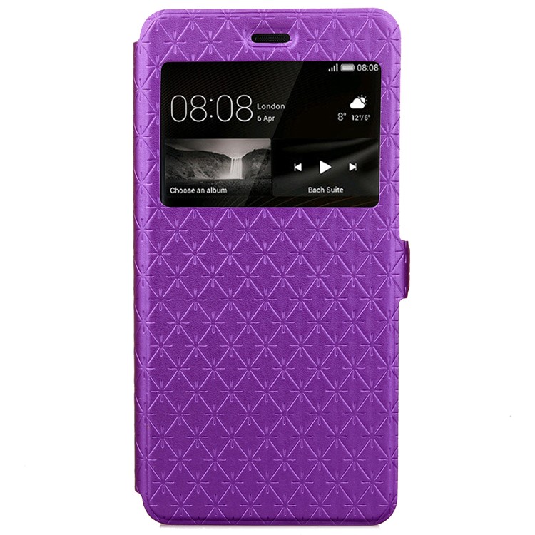 Imprint Rhombus Texture View Window Leather Card Slot Mobile Phone Case for Huawei P9 Lite/G9 Lite - Purple-2