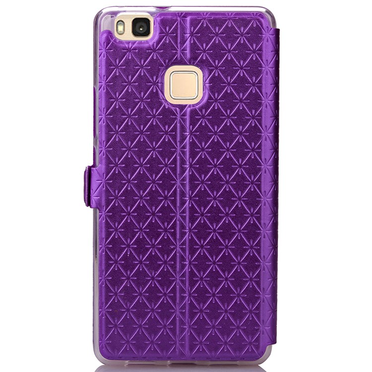 Imprint Rhombus Texture View Window Leather Card Slot Mobile Phone Case for Huawei P9 Lite/G9 Lite - Purple-3