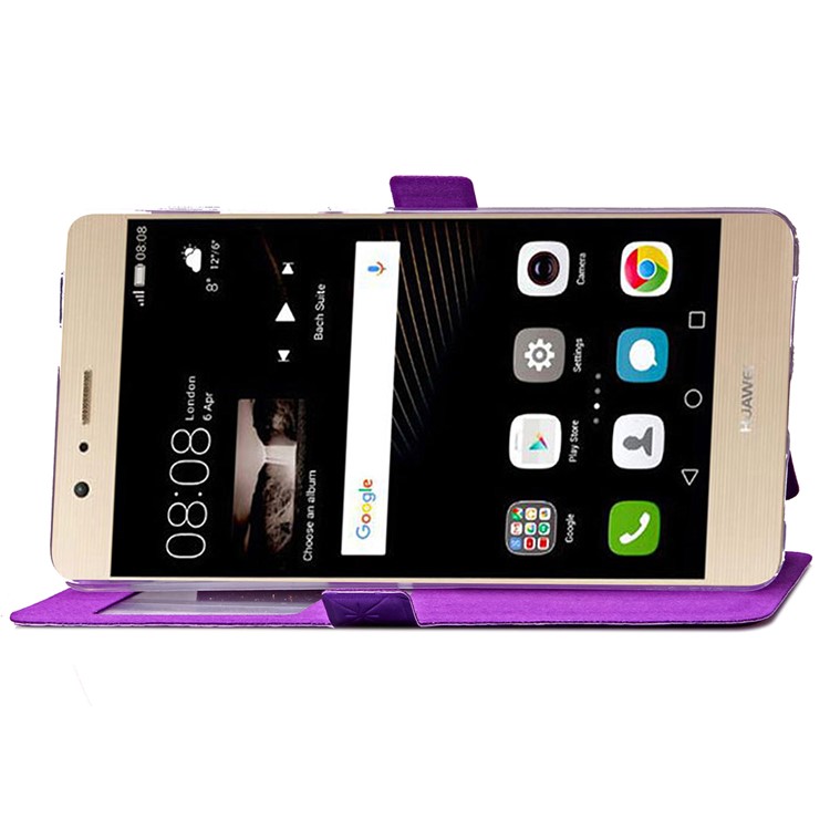 Imprint Rhombus Texture View Window Leather Card Slot Mobile Phone Case for Huawei P9 Lite/G9 Lite - Purple-6