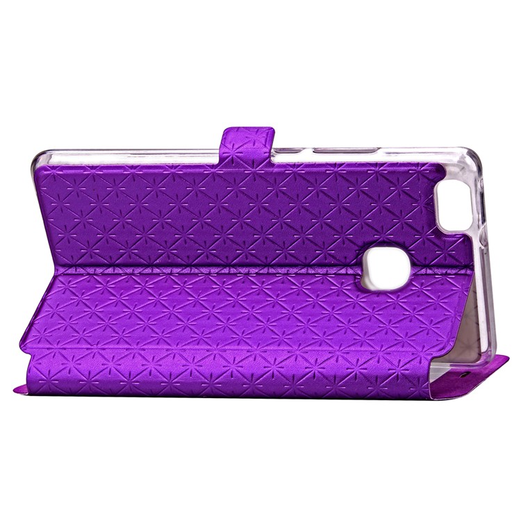 Imprint Rhombus Texture View Window Leather Card Slot Mobile Phone Case for Huawei P9 Lite/G9 Lite - Purple-7