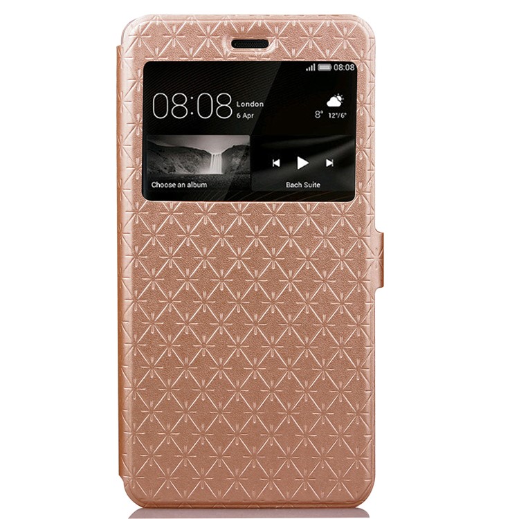Imprint Rhombus Texture View Window Leather Card Slot Cell Phone Case for Huawei P9 Lite/G9 Lite - Champagne Gold-2
