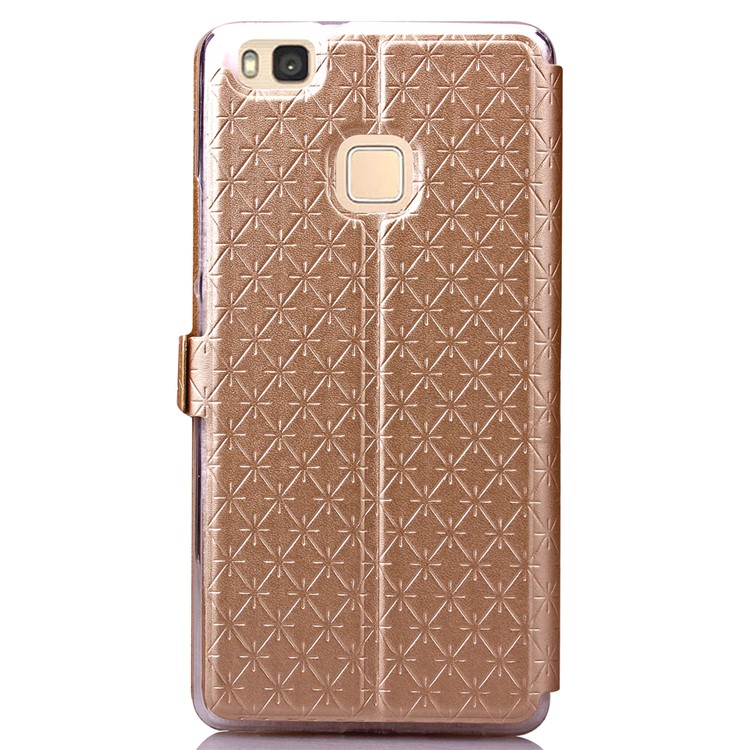 Imprint Rhombus Texture View Window Leather Card Slot Cell Phone Case for Huawei P9 Lite/G9 Lite - Champagne Gold-3