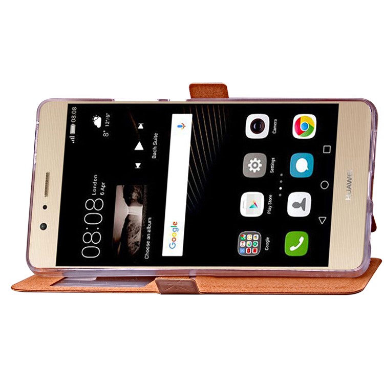 Imprint Rhombus Texture View Window Leather Card Slot Cell Phone Case for Huawei P9 Lite/G9 Lite - Champagne Gold-7