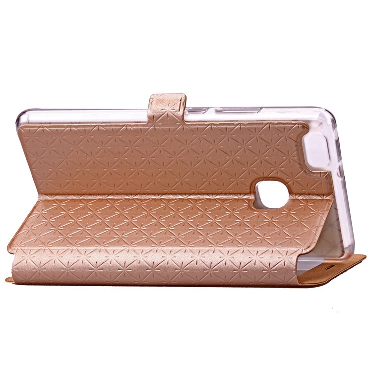 Imprint Rhombus Texture View Window Leather Card Slot Cell Phone Case for Huawei P9 Lite/G9 Lite - Champagne Gold-8
