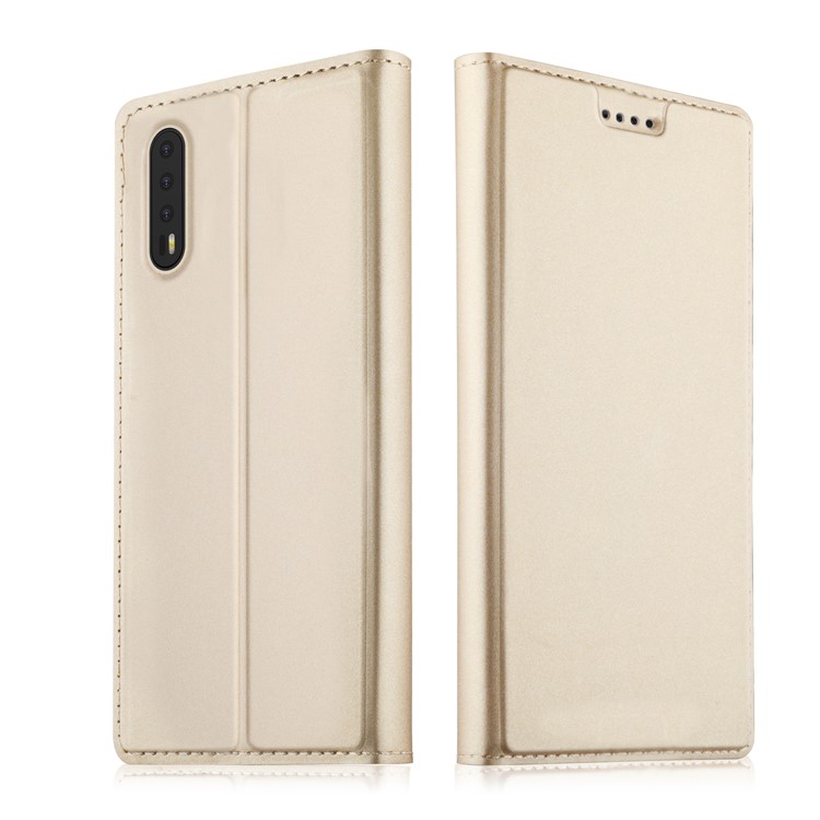 Card Holder Auto-absorbed Leather Cell Phone Shell with Stand for Huawei P20 - Gold-1