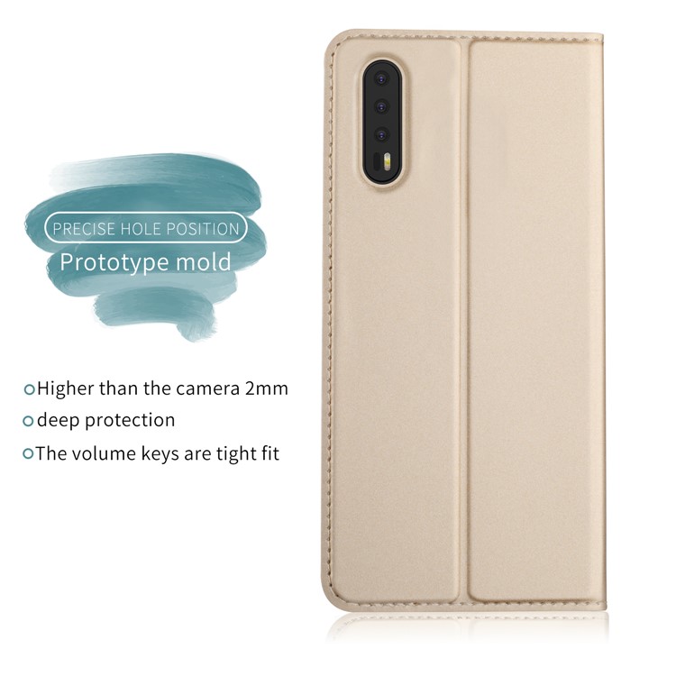 Card Holder Auto-absorbed Leather Cell Phone Shell with Stand for Huawei P20 - Gold-3