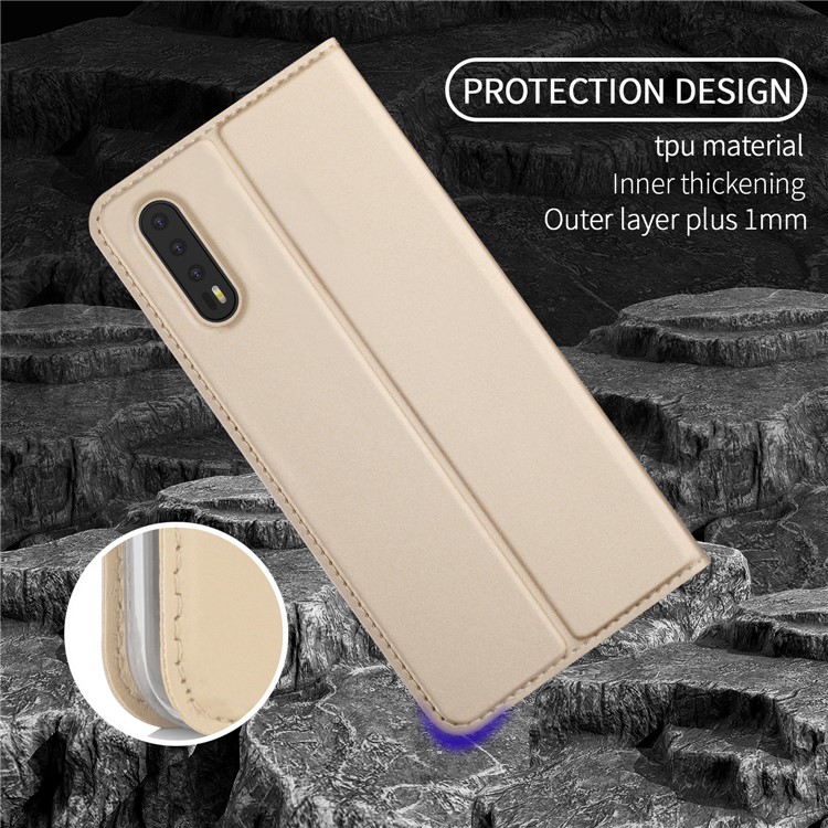 Card Holder Auto-absorbed Leather Cell Phone Shell with Stand for Huawei P20 - Gold-7