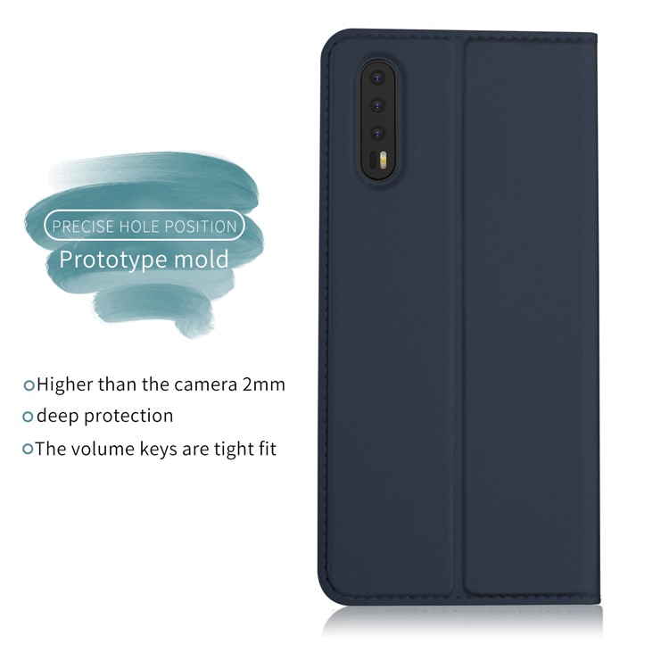 Card Holder Auto-absorbed Leather Cell Phone Casing with Stand for Huawei P20 - Dark Blue-3