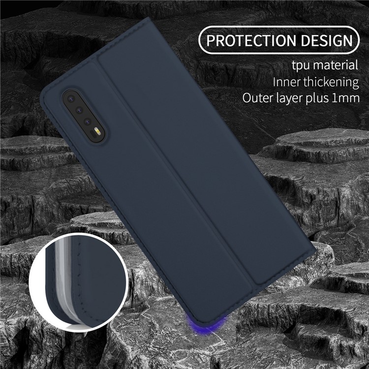 Card Holder Auto-absorbed Leather Cell Phone Casing with Stand for Huawei P20 - Dark Blue-7