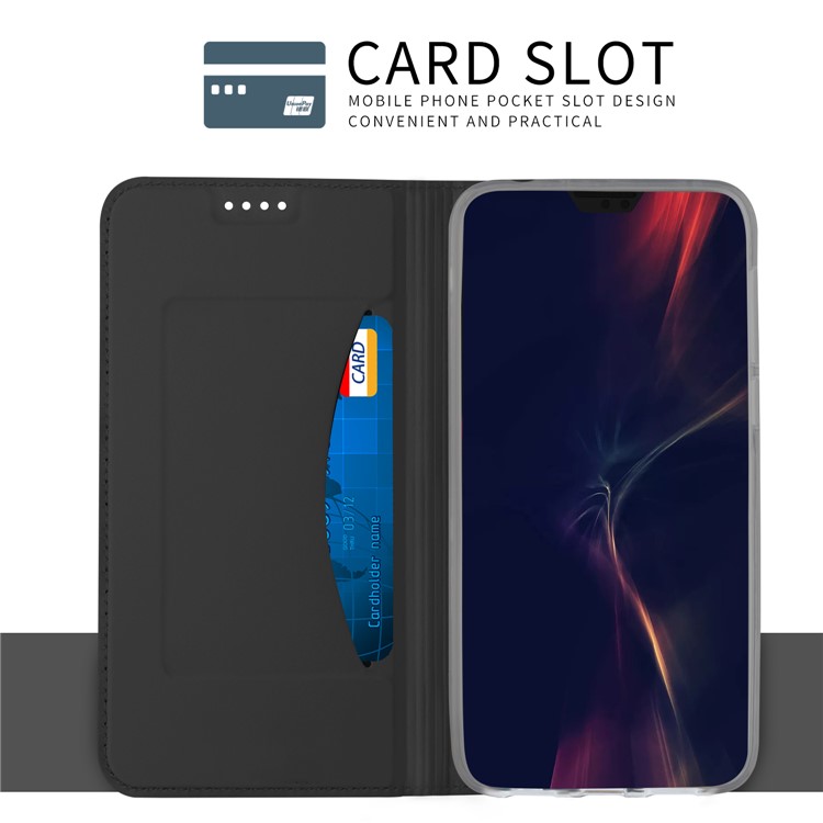 Card Holder Auto-absorbed Leather Cell Phone Case with Stand for Huawei P20 Plus - Black-4