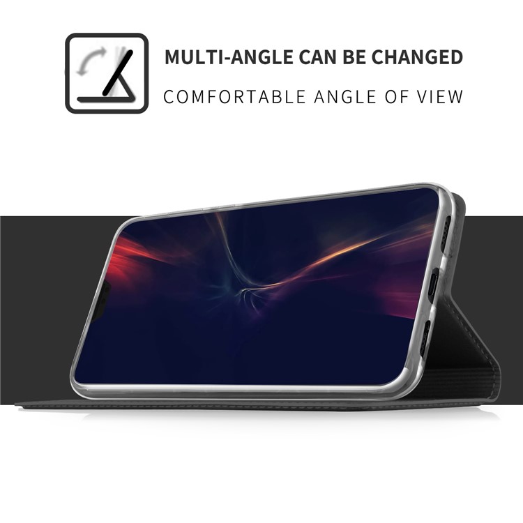 Card Holder Auto-absorbed Leather Cell Phone Case with Stand for Huawei P20 Plus - Black-5