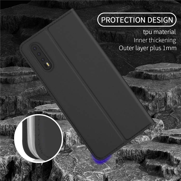 Card Holder Auto-absorbed Leather Cell Phone Case with Stand for Huawei P20 Plus - Black-7
