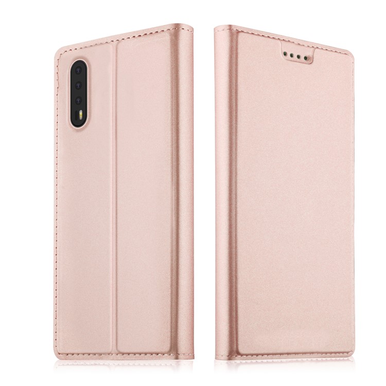 Card Holder Auto-absorbed Leather Cell Phone Cover with Stand for Huawei P20 Pro - Rose Gold-1