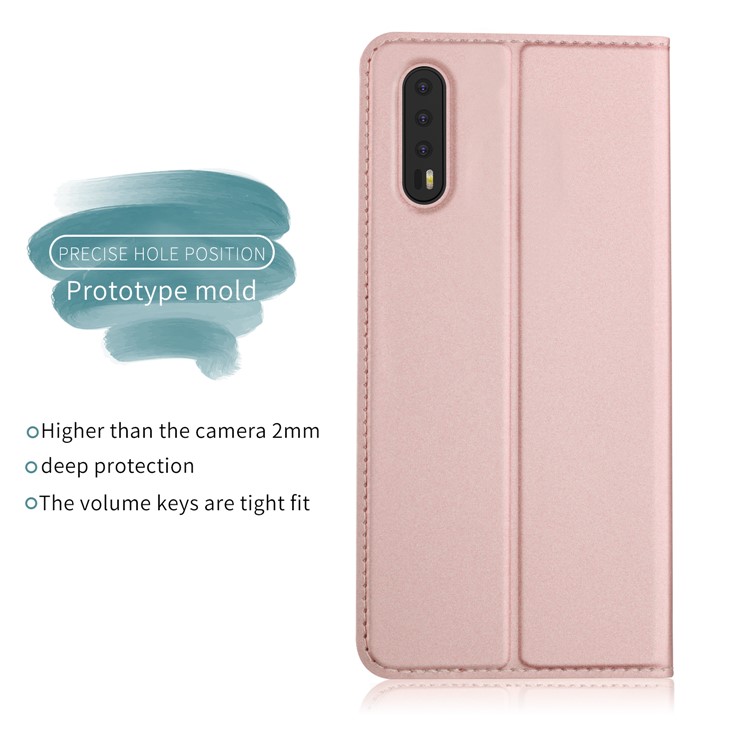 Card Holder Auto-absorbed Leather Cell Phone Cover with Stand for Huawei P20 Pro - Rose Gold-3
