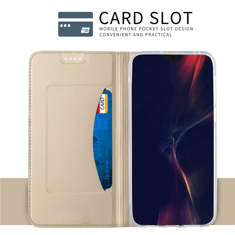 Card Holder Auto-absorbed Leather Cell Phone Shell with Stand for Huawei P20 Pro - Gold-4