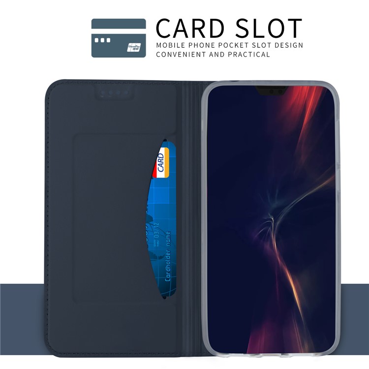 Card Holder Auto-absorbed Leather Cell Phone Casing with Stand for Huawei P20 Pro - Dark Blue-4