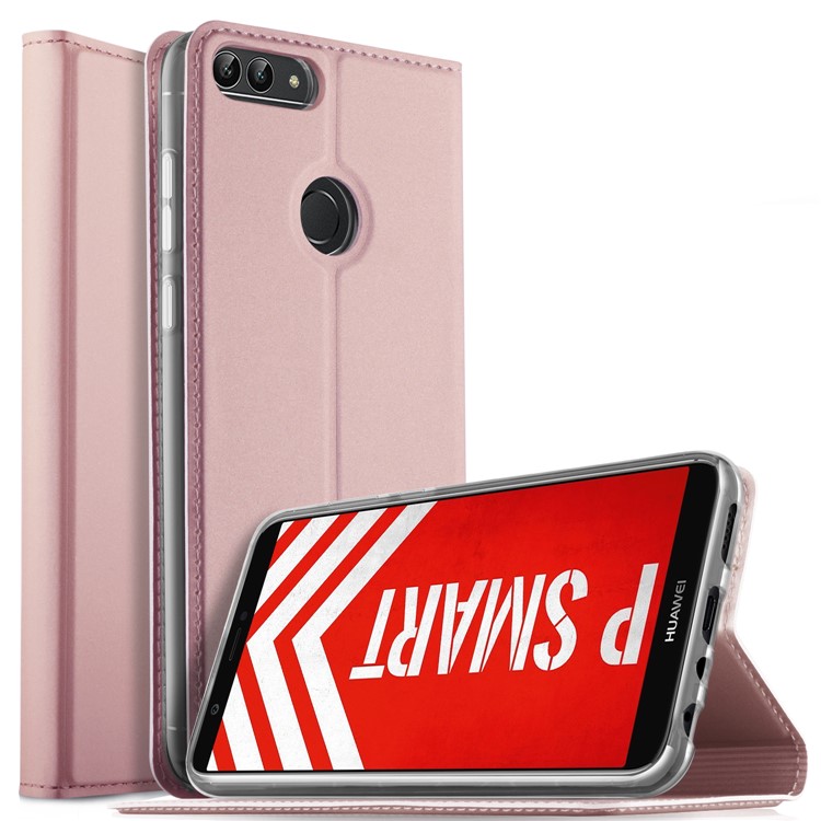 Flip Leather Card Holder Smart Phone Cover for Huawei P Smart / Enjoy 7S - Rose Gold-1