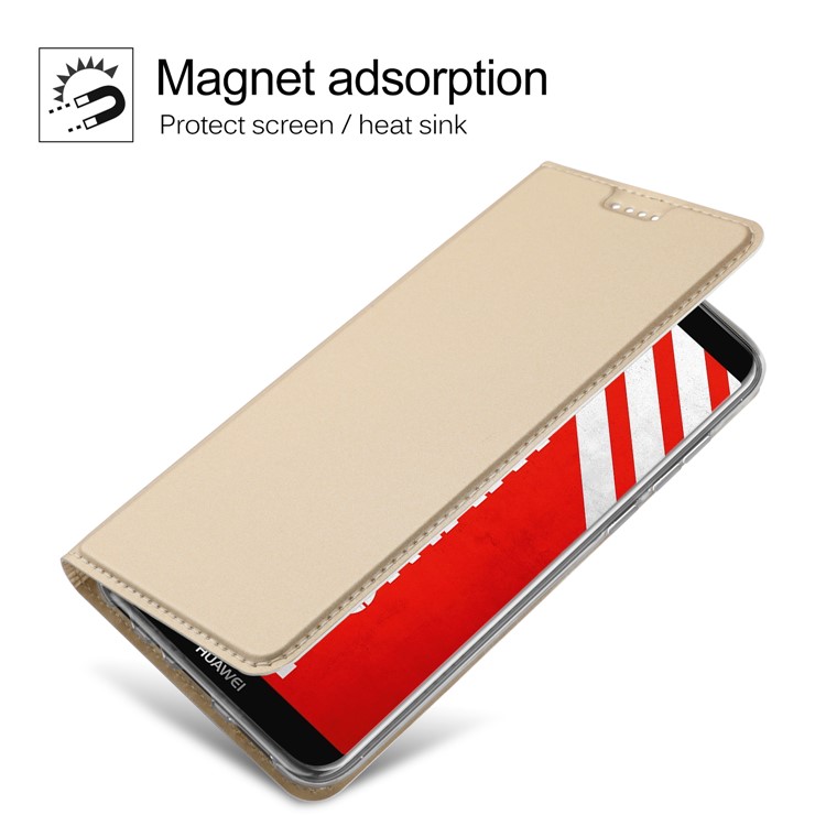 Flip Leather Card Holder Smart Phone Shell for Huawei P Smart / Enjoy 7S - Gold-2