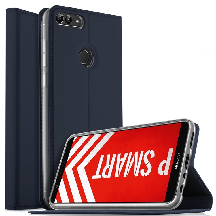 Flip Leather Card Holder Smart Mobile Casing for Huawei P Smart / Enjoy 7S - Dark Blue-1