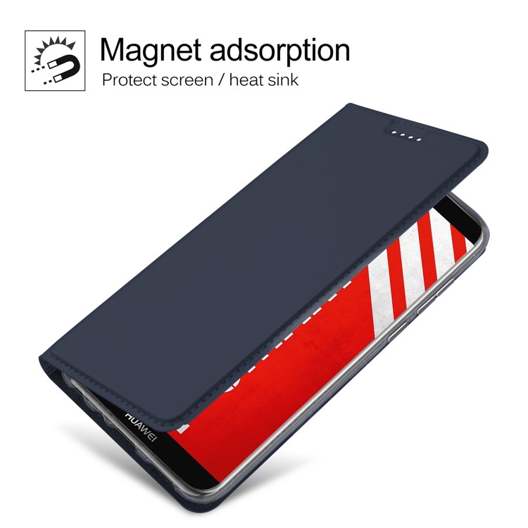 Flip Leather Card Holder Smart Mobile Casing for Huawei P Smart / Enjoy 7S - Dark Blue-2