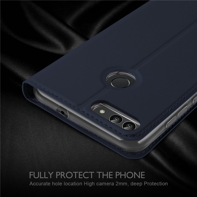 Flip Leather Card Holder Smart Mobile Casing for Huawei P Smart / Enjoy 7S - Dark Blue-8