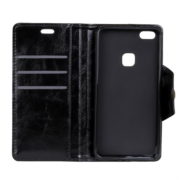 Textured PU Leather Wallet Stand Phone Case for Huawei P10 Lite - Black-4