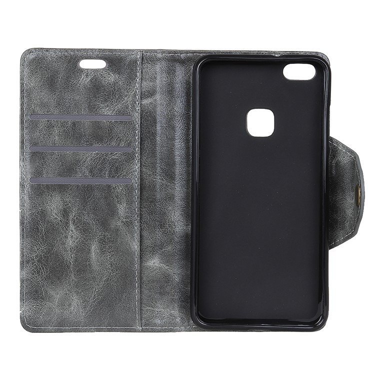 Textured PU Leather Wallet Stand Phone Cover for Huawei P10 Lite - Grey-4