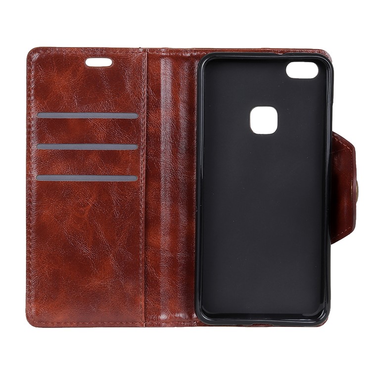 Textured PU Leather Wallet Stand Mobile Phone Case for Huawei P10 Lite - Coffee-4