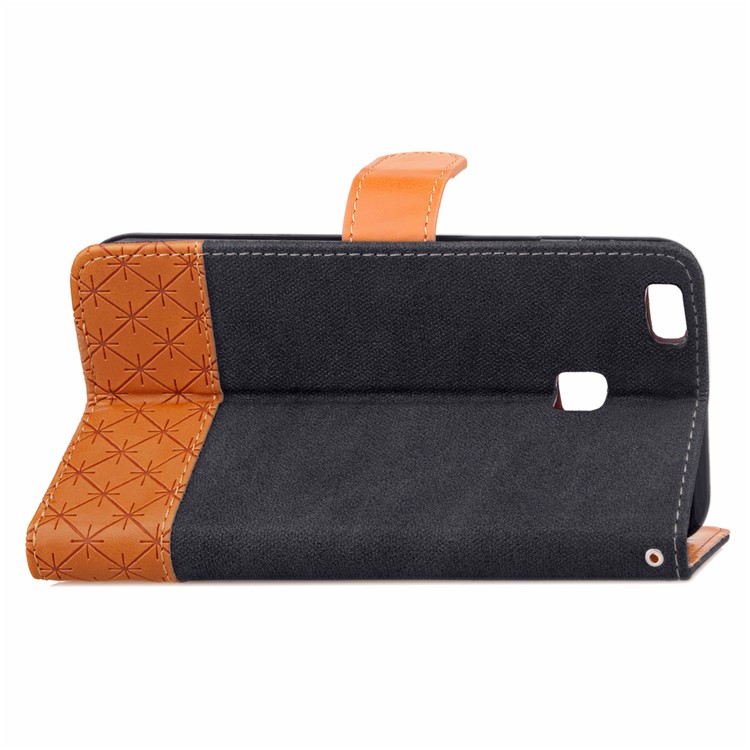 Contrast Color Jeans Cloth Texture Leather Wallet Case for Huawei P9 Lite/G9 Lite - Black-12