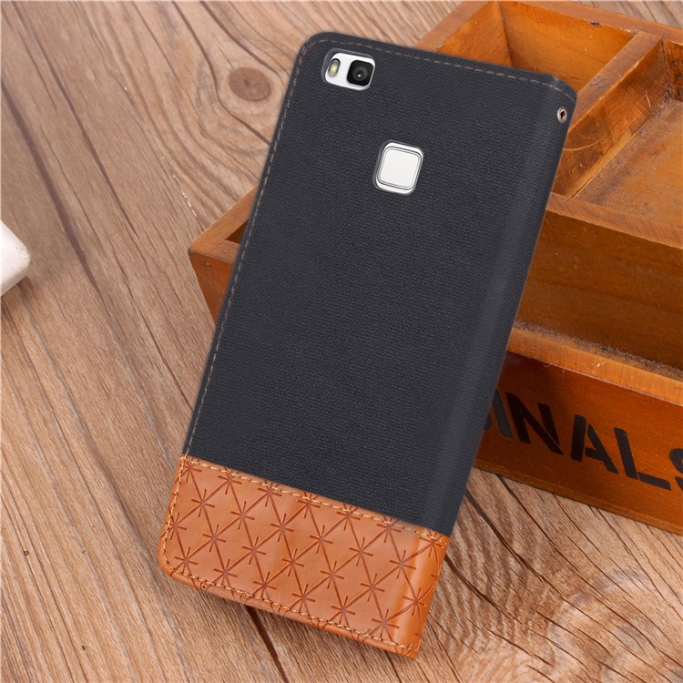 Contrast Color Jeans Cloth Texture Leather Wallet Case for Huawei P9 Lite/G9 Lite - Black-4