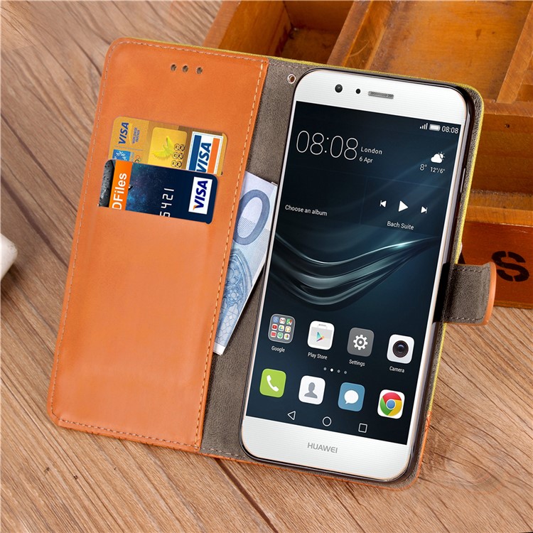 Contrast Color Jeans Cloth Texture Leather Wallet Case for Huawei P9 Lite/G9 Lite - Black-5