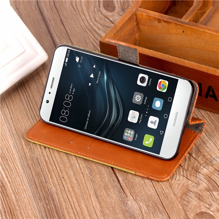 Contrast Color Jeans Cloth Texture Leather Wallet Case for Huawei P9 Lite/G9 Lite - Black-6