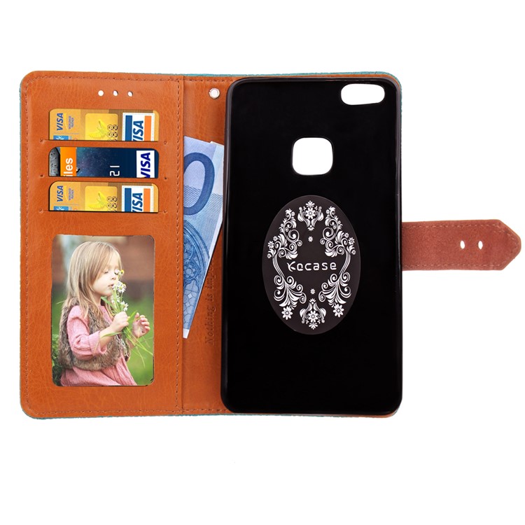 Imprinted Damask Flower Pattern Wallet Leather Stand Case for Huawei P10 Lite - Black-11