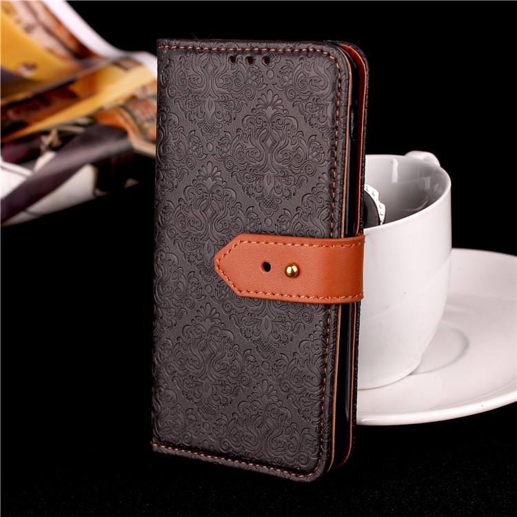 Imprinted Damask Flower Pattern Wallet Leather Stand Case for Huawei P10 Lite - Black-3