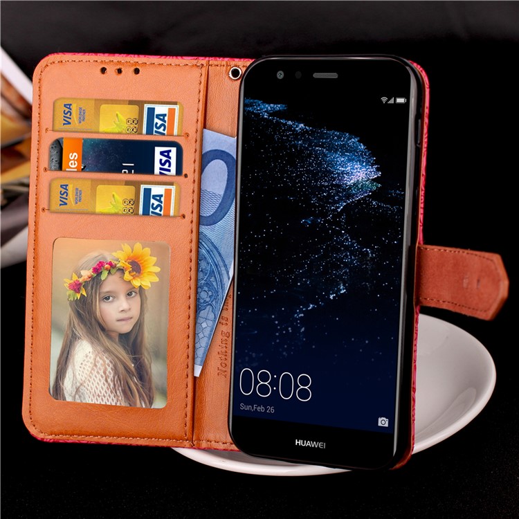 Imprinted Damask Flower Pattern Wallet Leather Stand Case for Huawei P10 Lite - Black-5