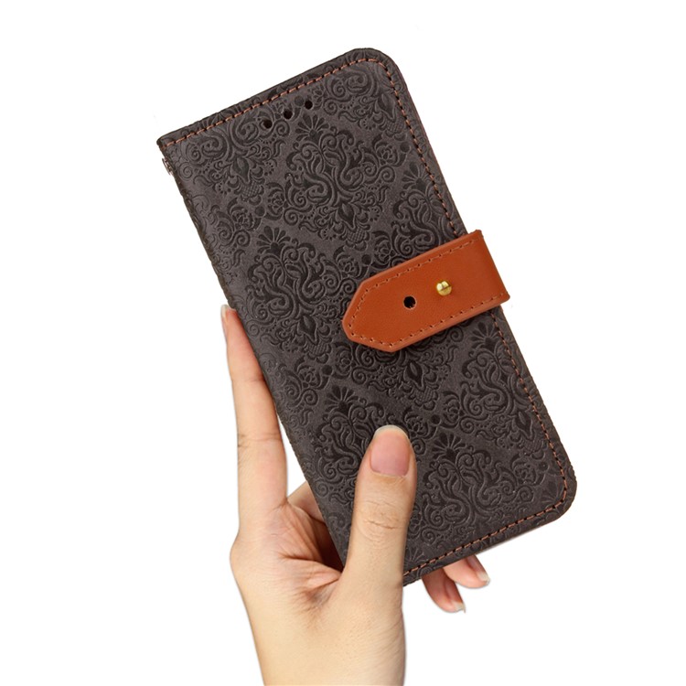 Imprinted Damask Flower Pattern Wallet Leather Stand Case for Huawei P10 Lite - Black-7