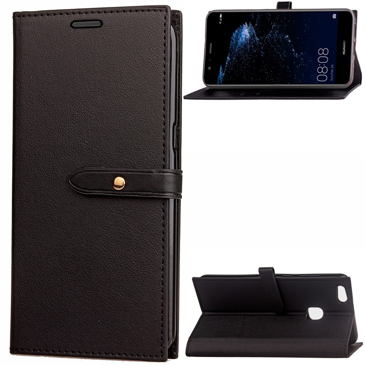 Business Style PU Leather Wallet Stand Case for Huawei P10 Lite - Black-1