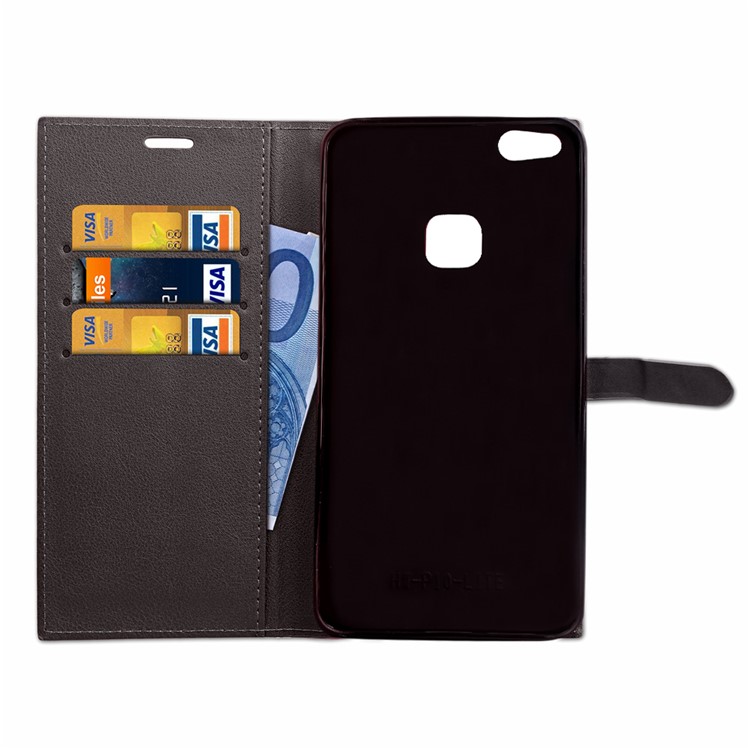 Business Style PU Leather Wallet Stand Case for Huawei P10 Lite - Black-10