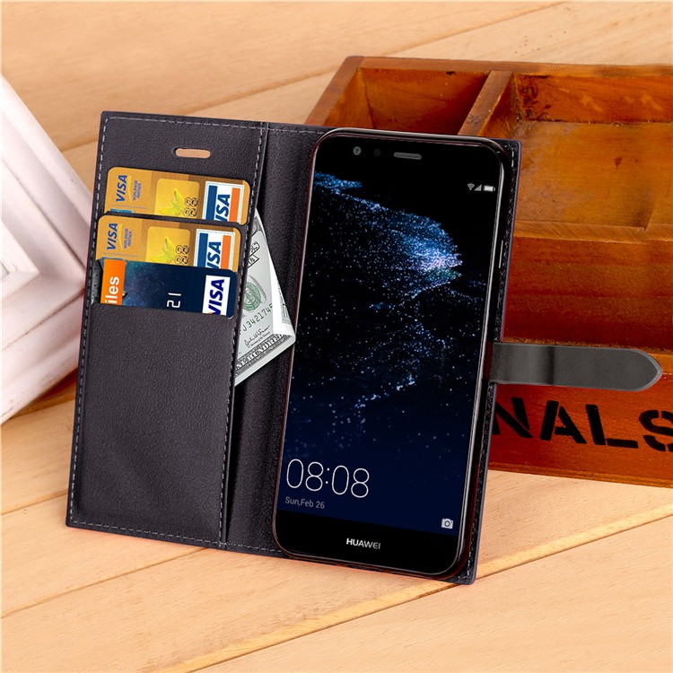 Business Style PU Leather Wallet Stand Case for Huawei P10 Lite - Black-5