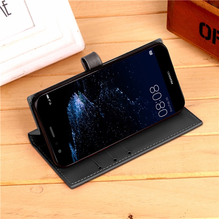 Business Style PU Leather Wallet Stand Case for Huawei P10 Lite - Black-6