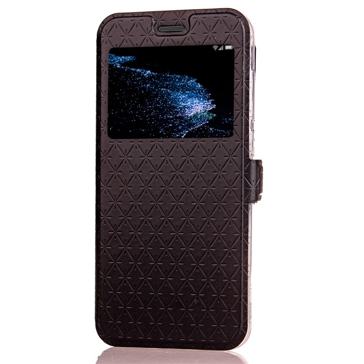 Rhombus View Window Leather Card Holder Stand Case for Huawei P10 Lite - Black-2