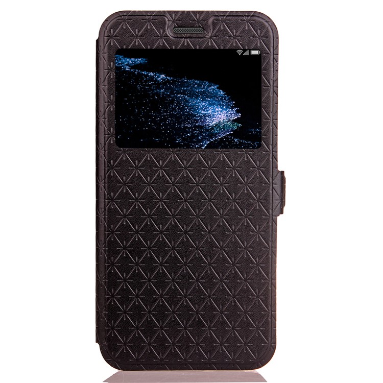 Rhombus View Window Leather Card Holder Stand Case for Huawei P10 Lite - Black-3