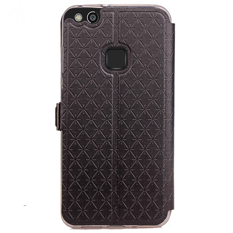 Rhombus View Window Leather Card Holder Stand Case for Huawei P10 Lite - Black-4