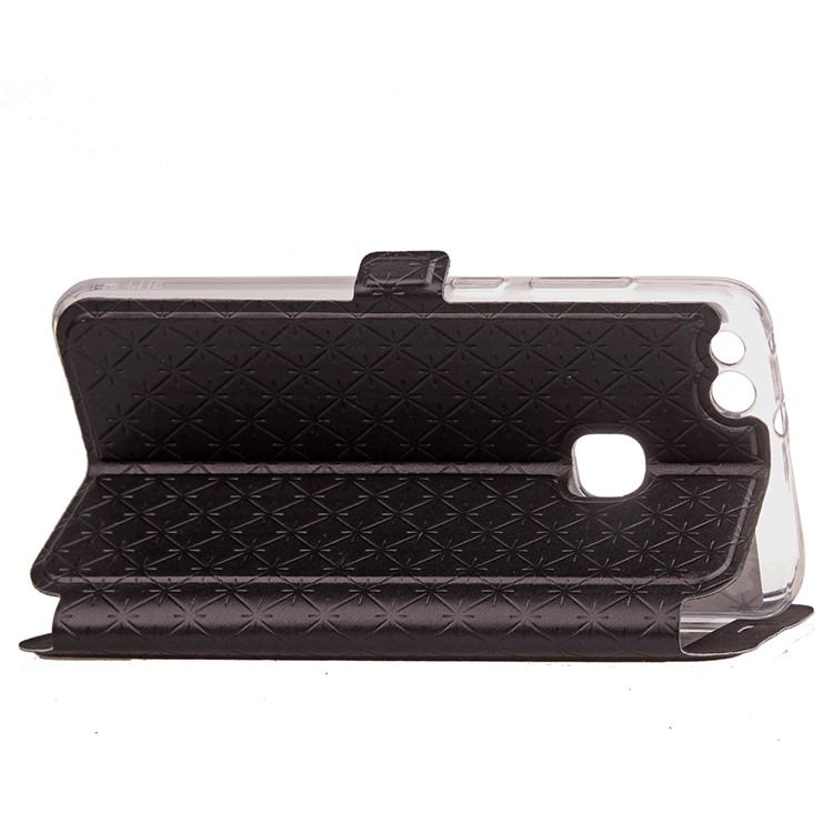 Rhombus View Window Leather Card Holder Stand Case for Huawei P10 Lite - Black-6