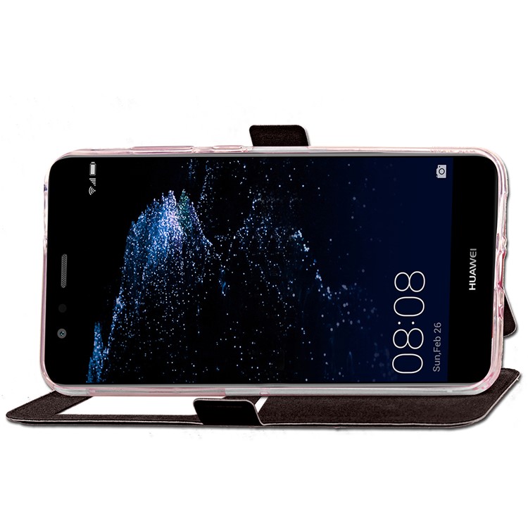 Rhombus View Window Leather Card Holder Stand Case for Huawei P10 Lite - Black-7