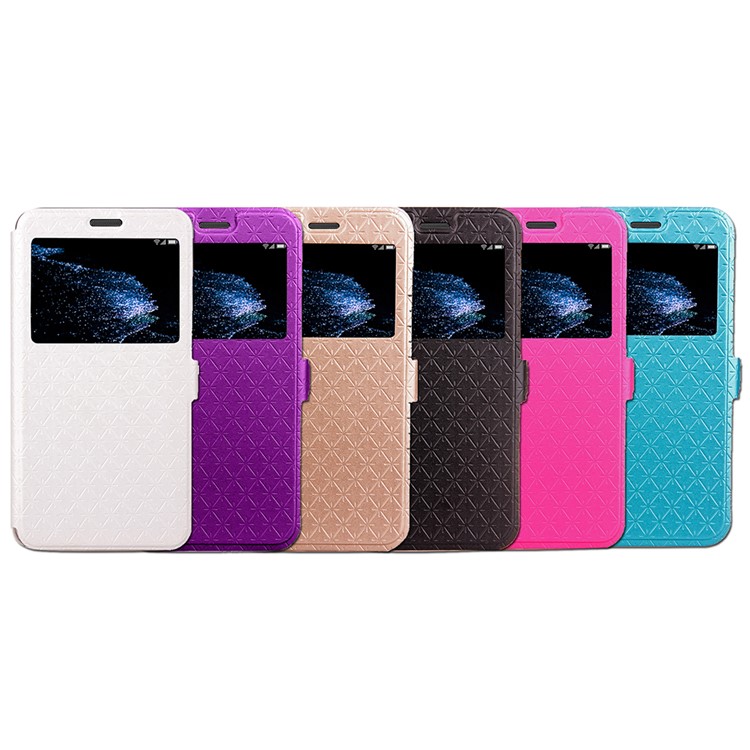 Rhombus View Window Leather Card Holder Stand Case for Huawei P10 Lite - Black-9