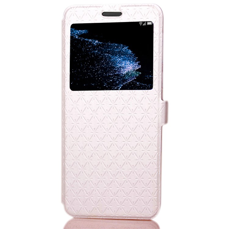 Rhombus View Window Leather Card Holder Case Cover for Huawei P10 Lite - White-2
